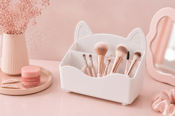 Add a Playful and Functional Touch to Your Vanity with the Kawaii Cat Ear Makeup Brush Holder