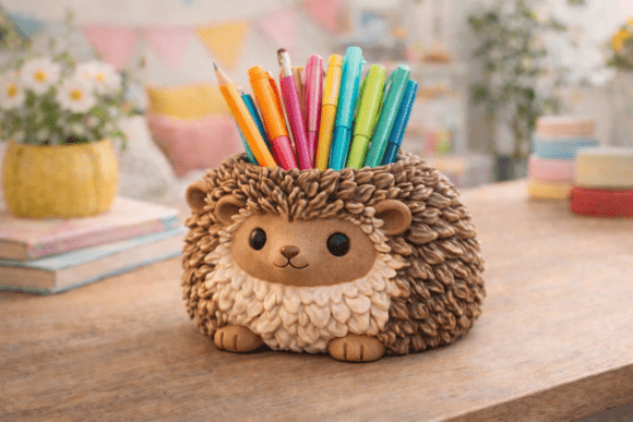 Bring Some Fluffy Cuteness to Your Desk with the Fluffy Hedgehog Pen Holder Planter STL