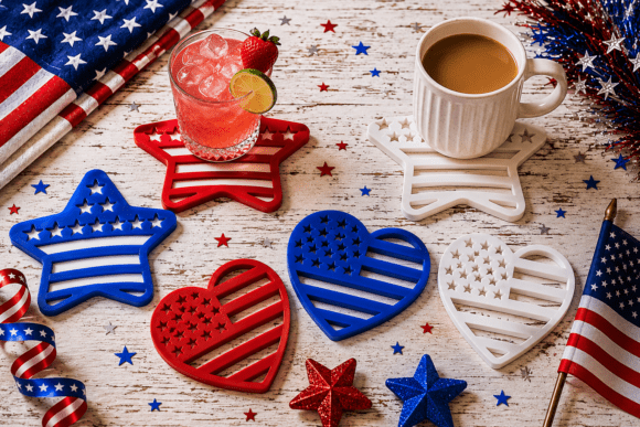 Celebrate Independence with USA Coaster Set 4th of July 3D Print STL