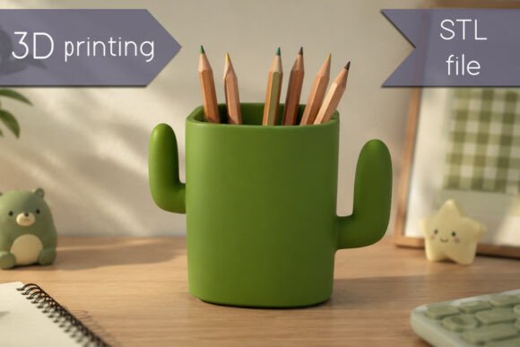 Charming Cactus Pen Holder 3D Print Organizer