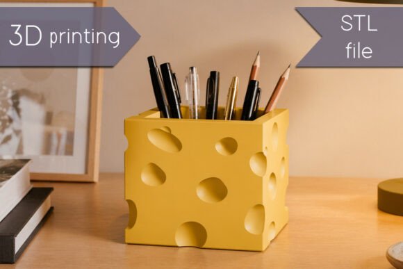 Cheese-shaped Pen Holder: A Charming 3D Print