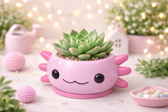 Cute Axolotl Planter 3D Model for Easy Printing