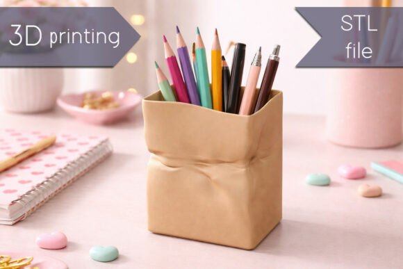 Enhance Your Space with a 3D Printed Crumpled Bag Pen Holder STL