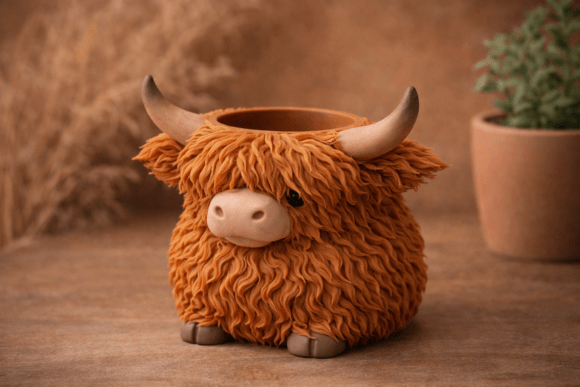 Highland Cow Planter - Animal STL for 3D Printing: A Charming Addition to Your Home